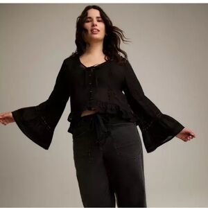 Bell Sleeve V-neck Blouse